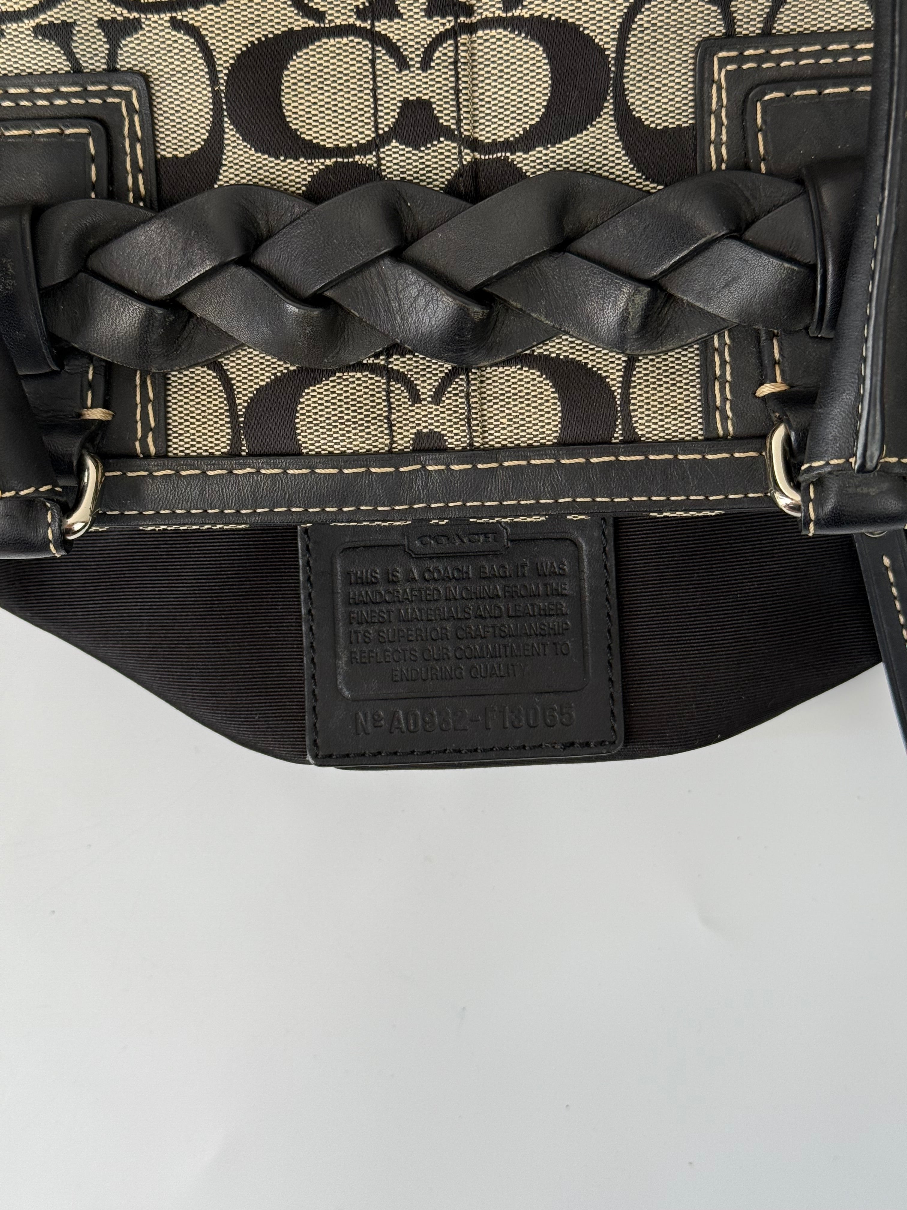 Vintage Coach Hampton Signature Tote Bag Grey and Black Coach Canvas HandBag 00s Y2K