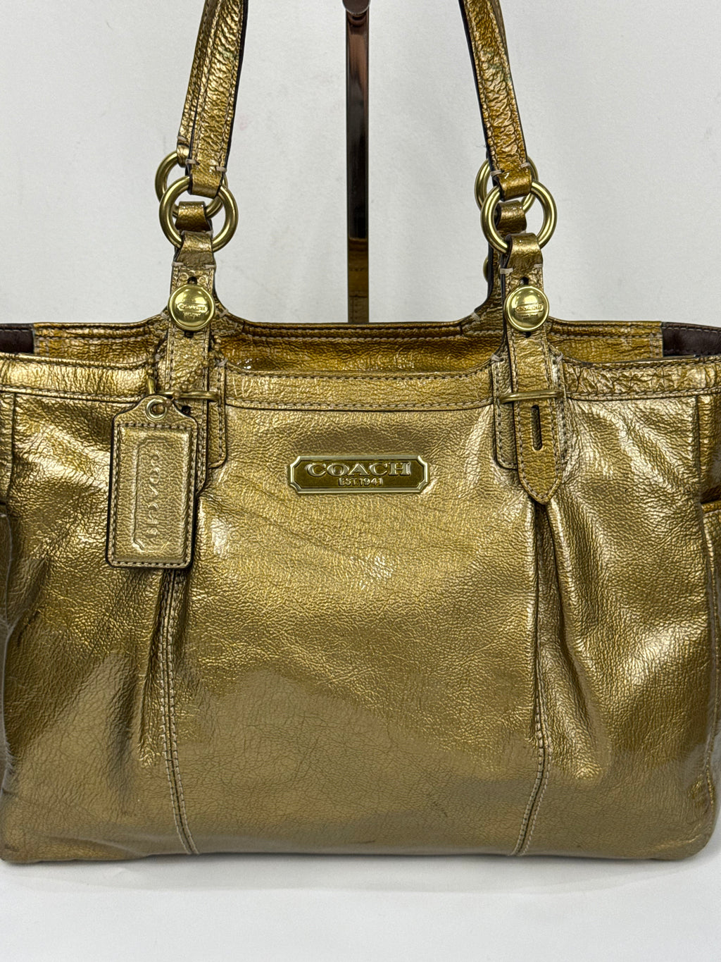 Vintage Coach East West Gallery Tote Bag Coach Gold Patent Leather HandBag 00s Y2K