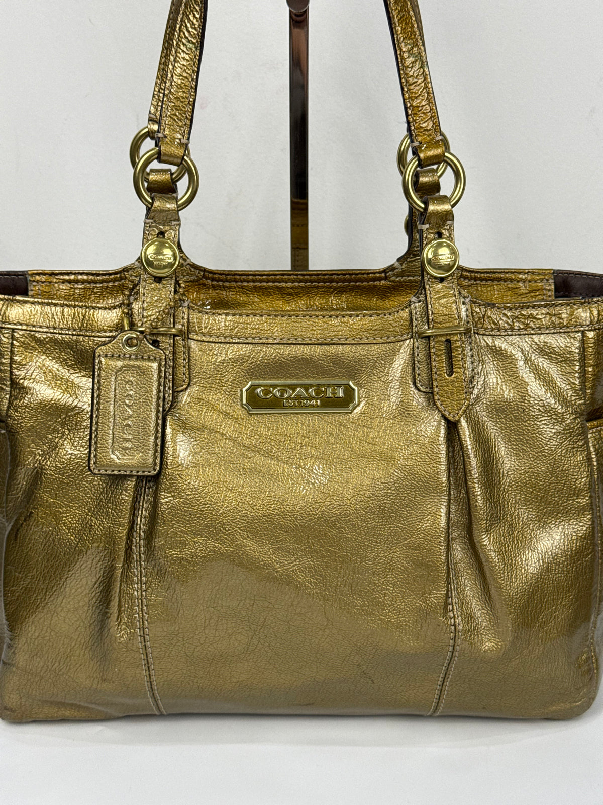 Vintage Coach East West Gallery Tote Bag Coach Gold Patent Leather HandBag 00s Y2K