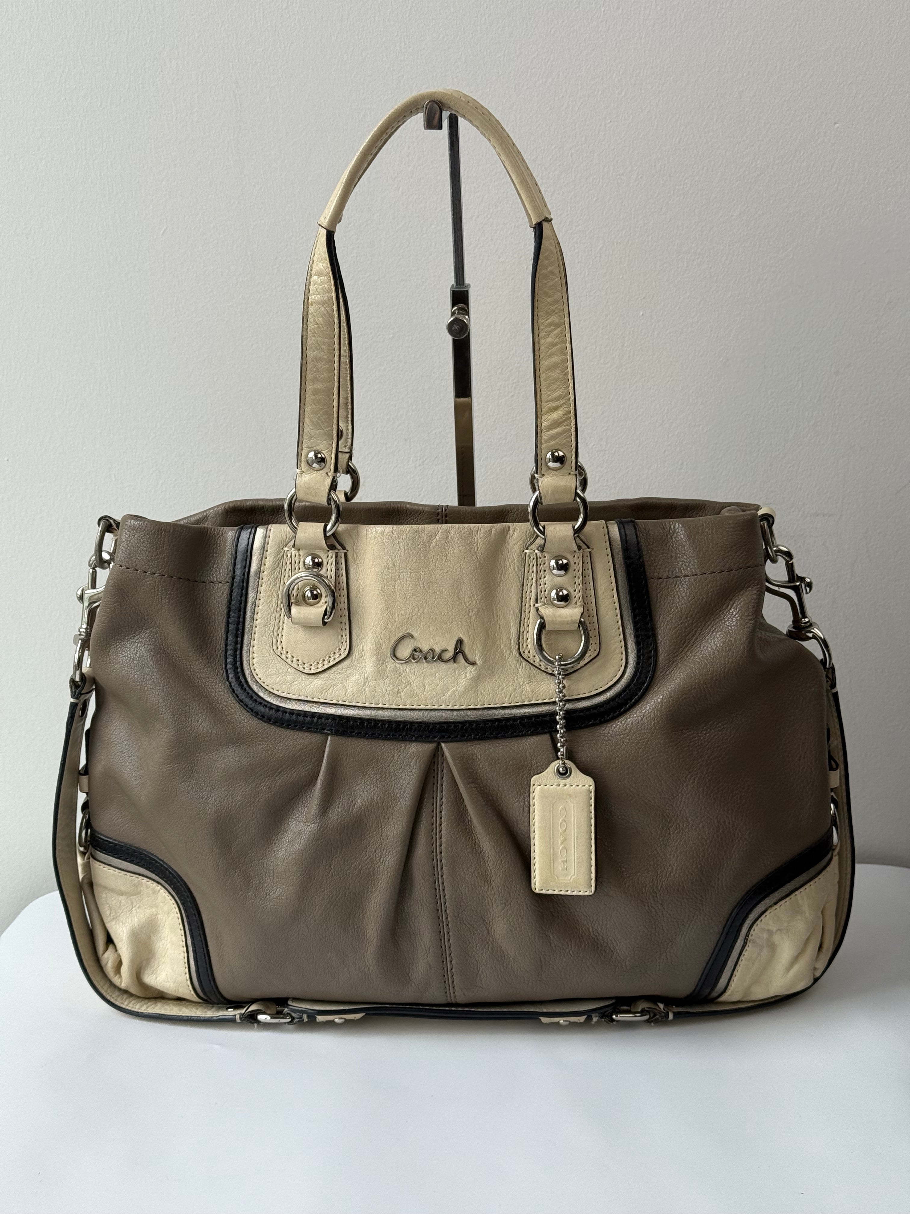 Vintage Coach Ashley Leather Bag Grey and Cream Leather Coach Shoulder Bag 00s Y2K