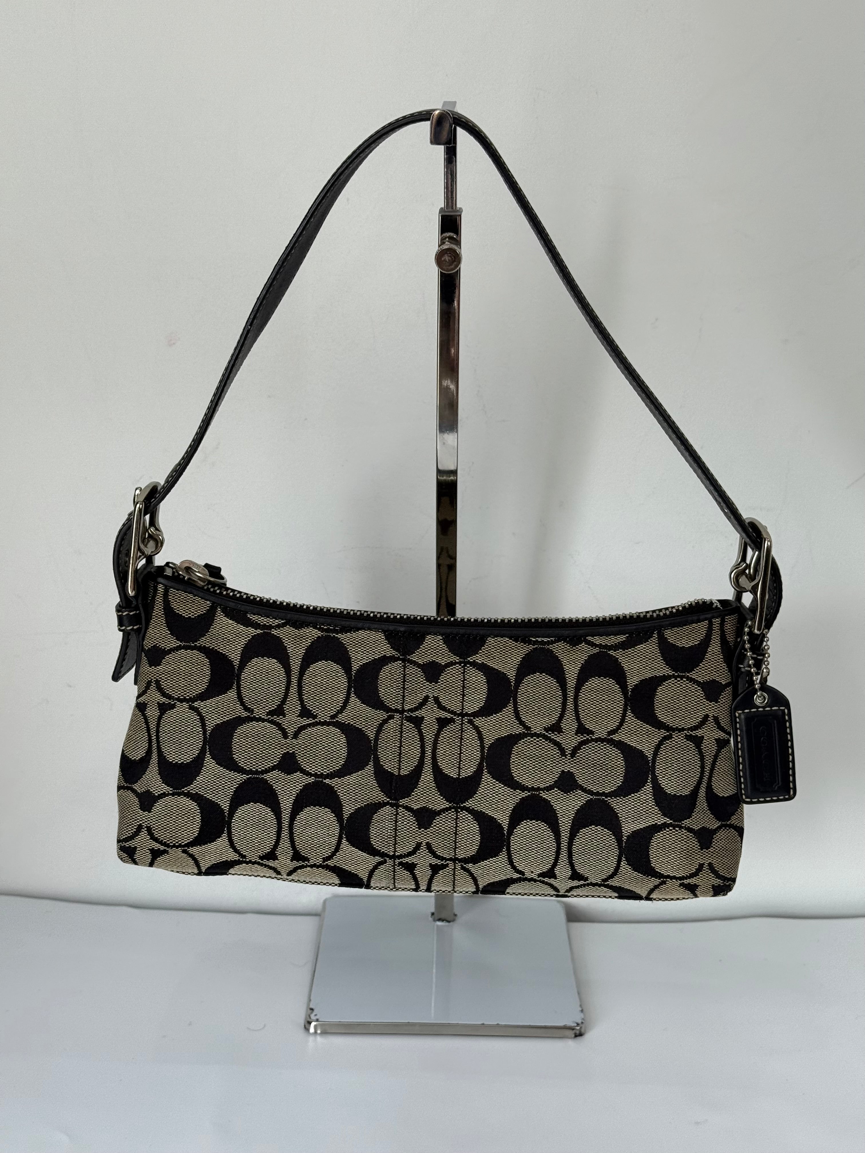 Vintage Coach Baguette East West Bag Grey Black Signature Canvas Shoulder Bag Y2K