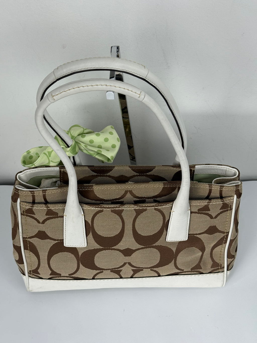Vintage Coach Hampton Brown/White Tote Bag Coach Signature Y2K HandBag with Scarf
