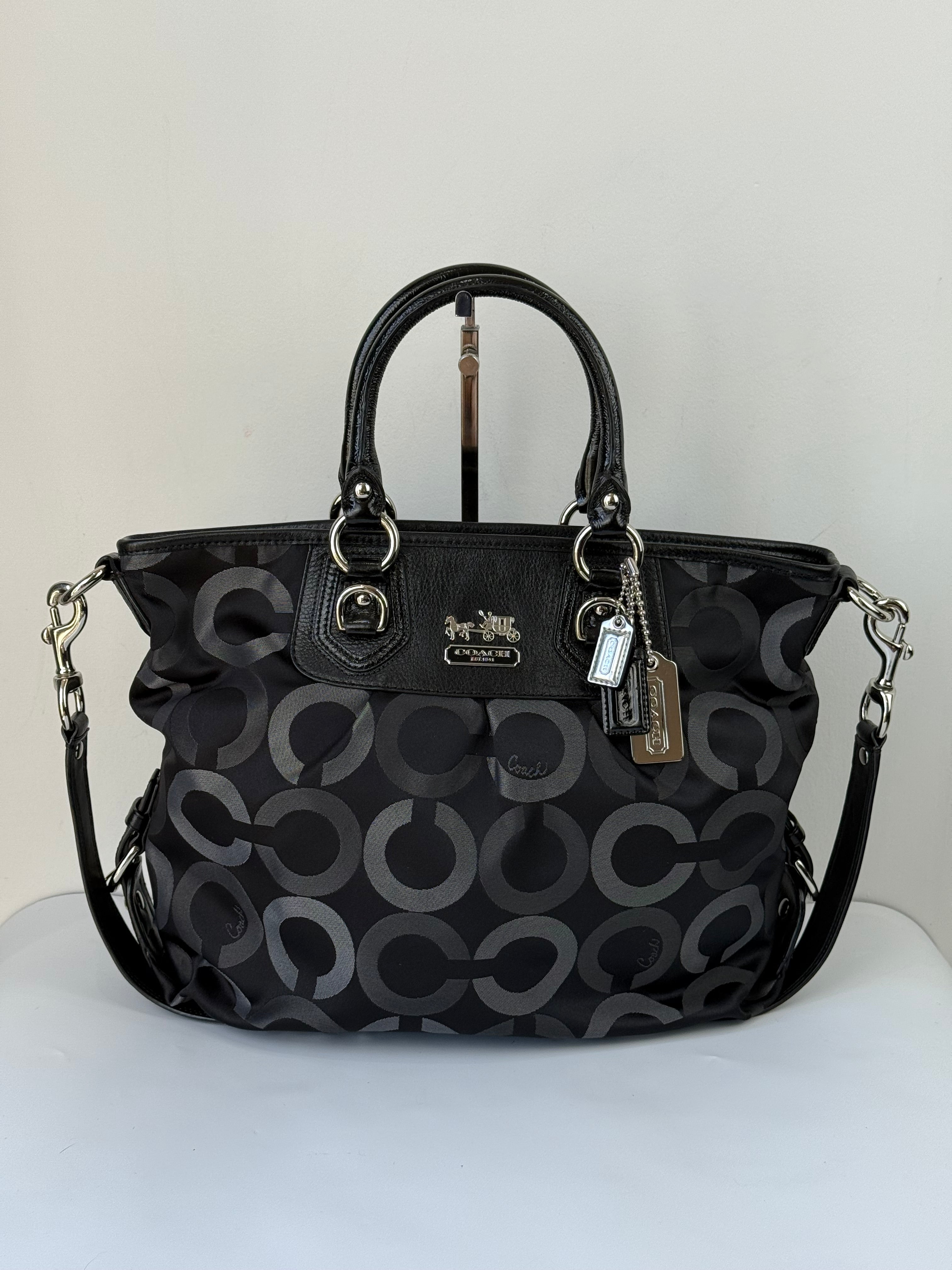 Vintage Coach Maddison Op Art Satchel Bag Black Signature Canvas Handbag 00s Y2K