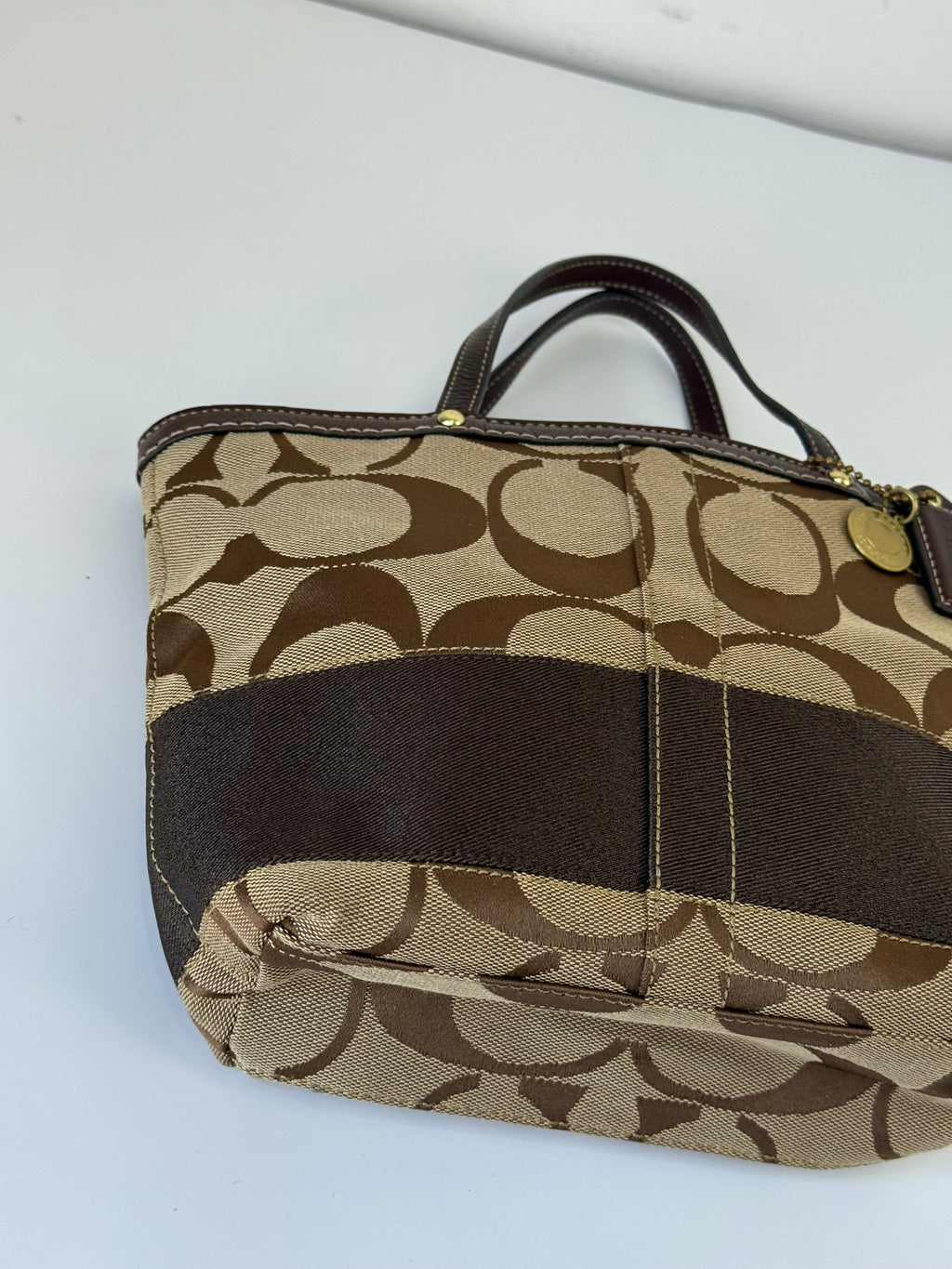 Vintage Coach Mini Tote Bag Brown Signature Canvas Handbag 00s Y2K