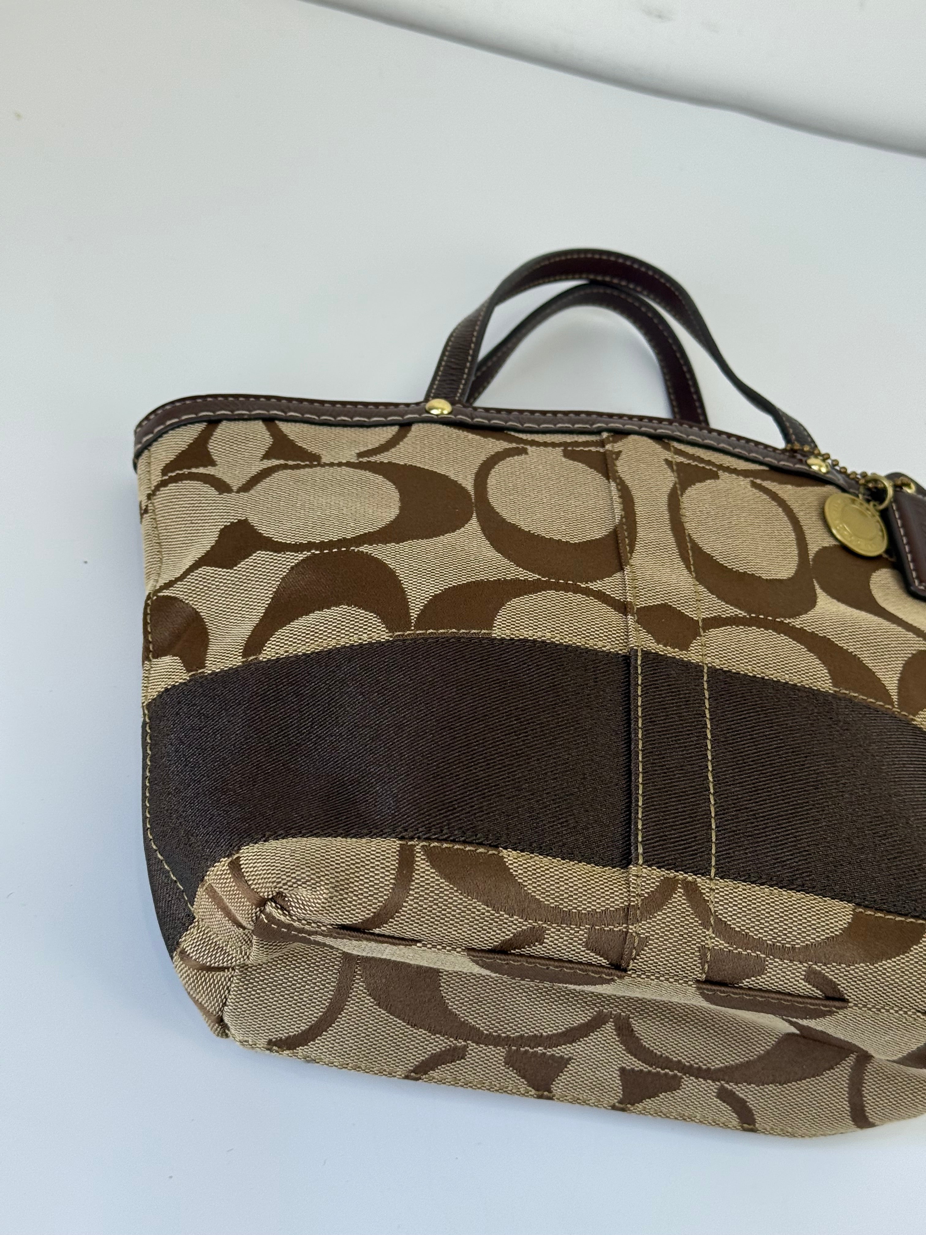 Vintage Coach Mini Tote Bag Brown Signature Canvas Handbag 00s Y2K