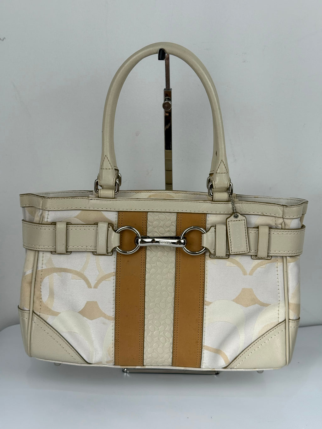 Vintage Coach Hampton Tote Bag Coach White/Tan Signature Y2K Handbag