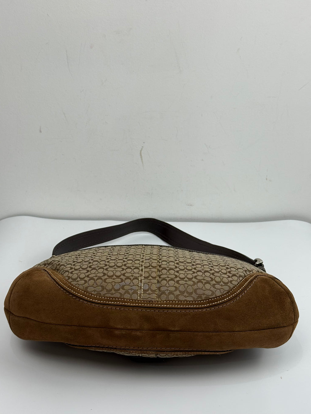 Vintage Coach Soho Shoulder Bag Brown Signature & Suede Canvas Handbag 00s Y2K