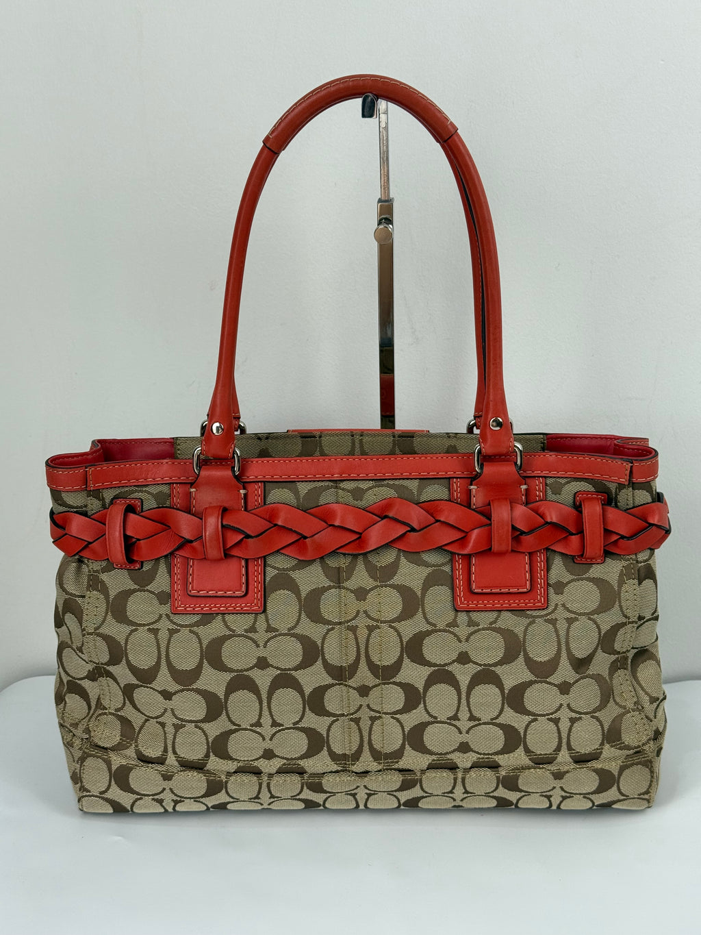 Vintage Coach Hampton Bag Coral Leather Shoulder Bag Signature Handbag 00s Y2K