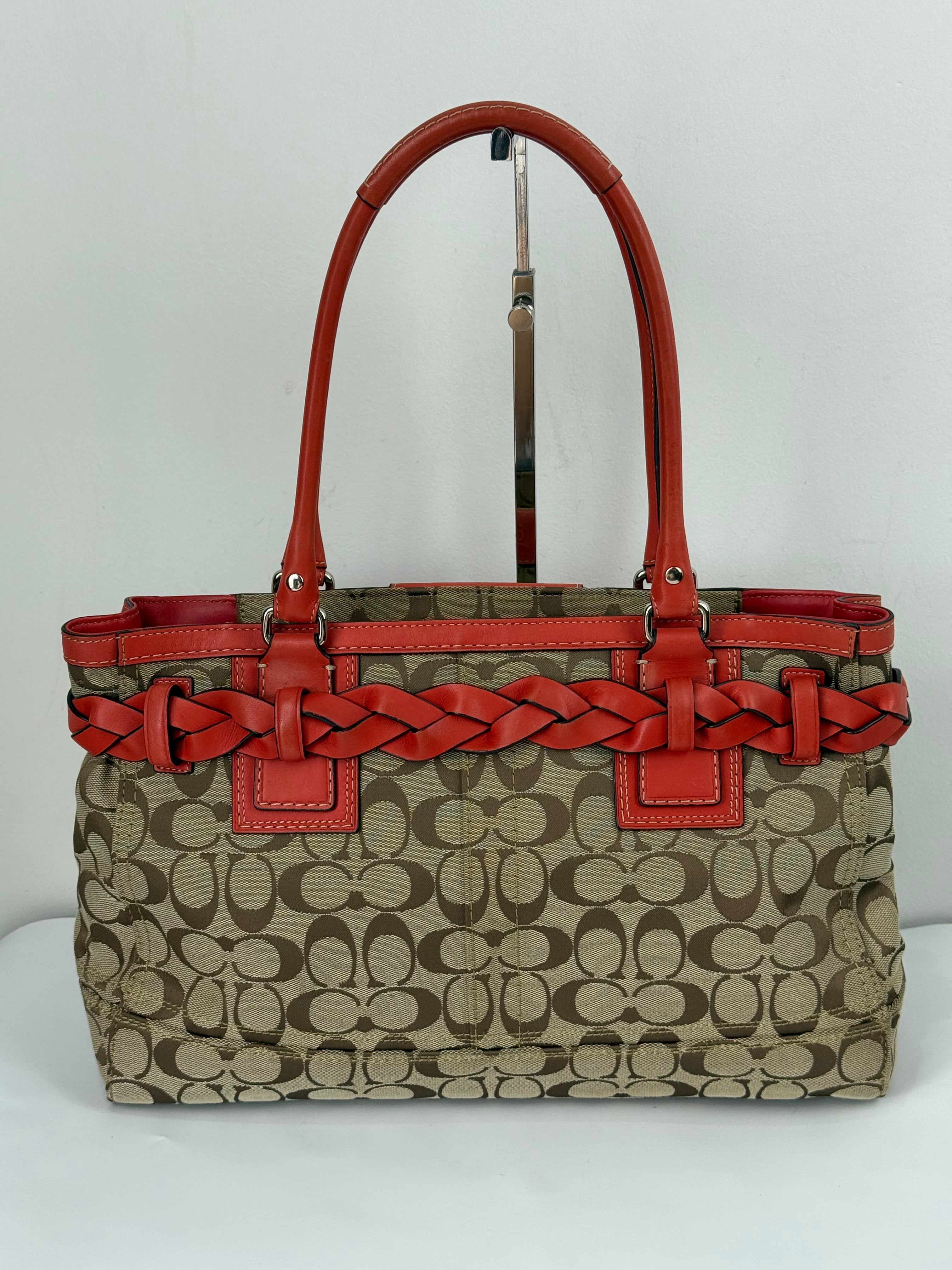 Vintage Coach Hampton Bag Coral Leather Shoulder Bag Signature Handbag 00s Y2K