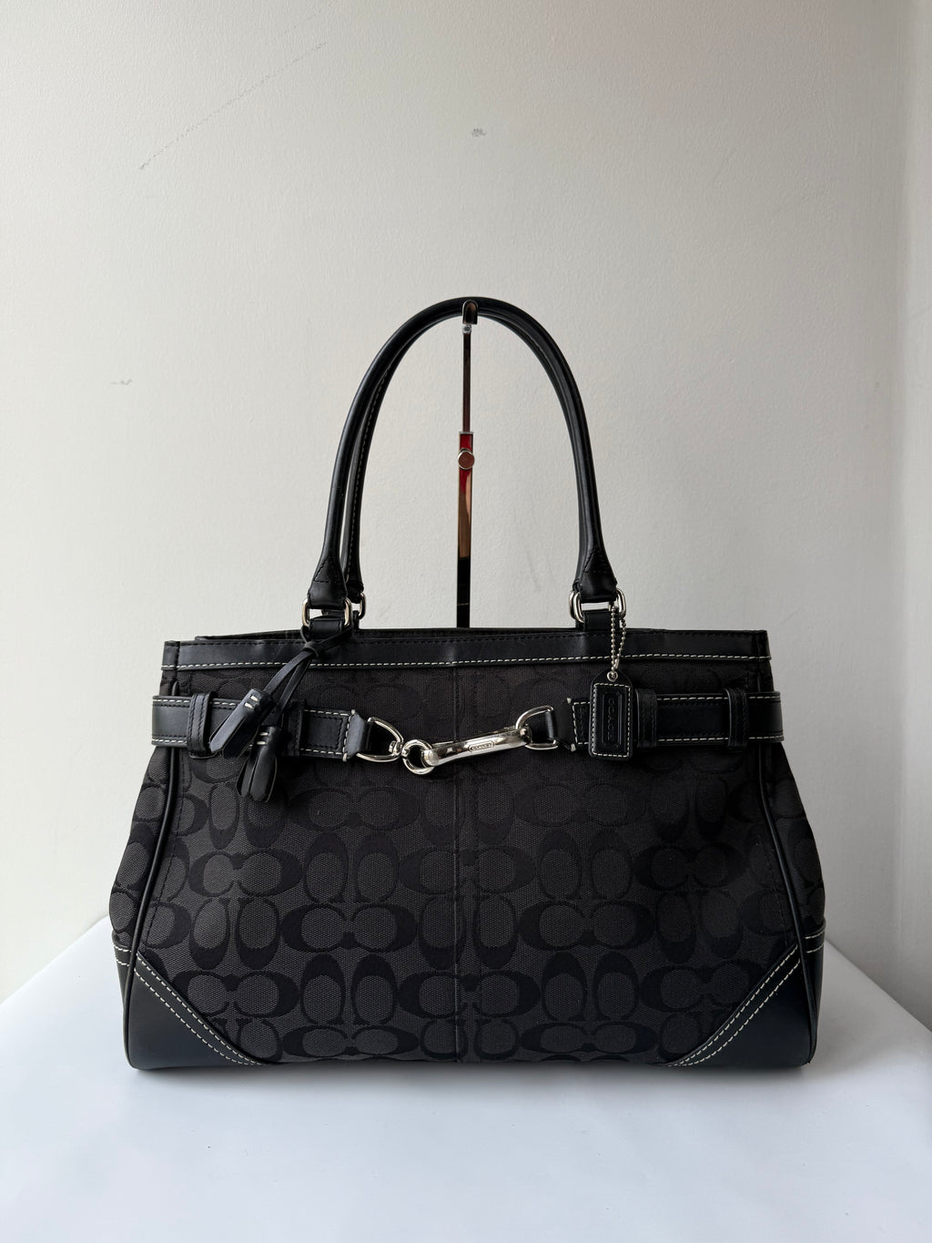 Vintage Coach Hampton Signature Tote Bag Black Coach Canvas HandBag 00s Y2K