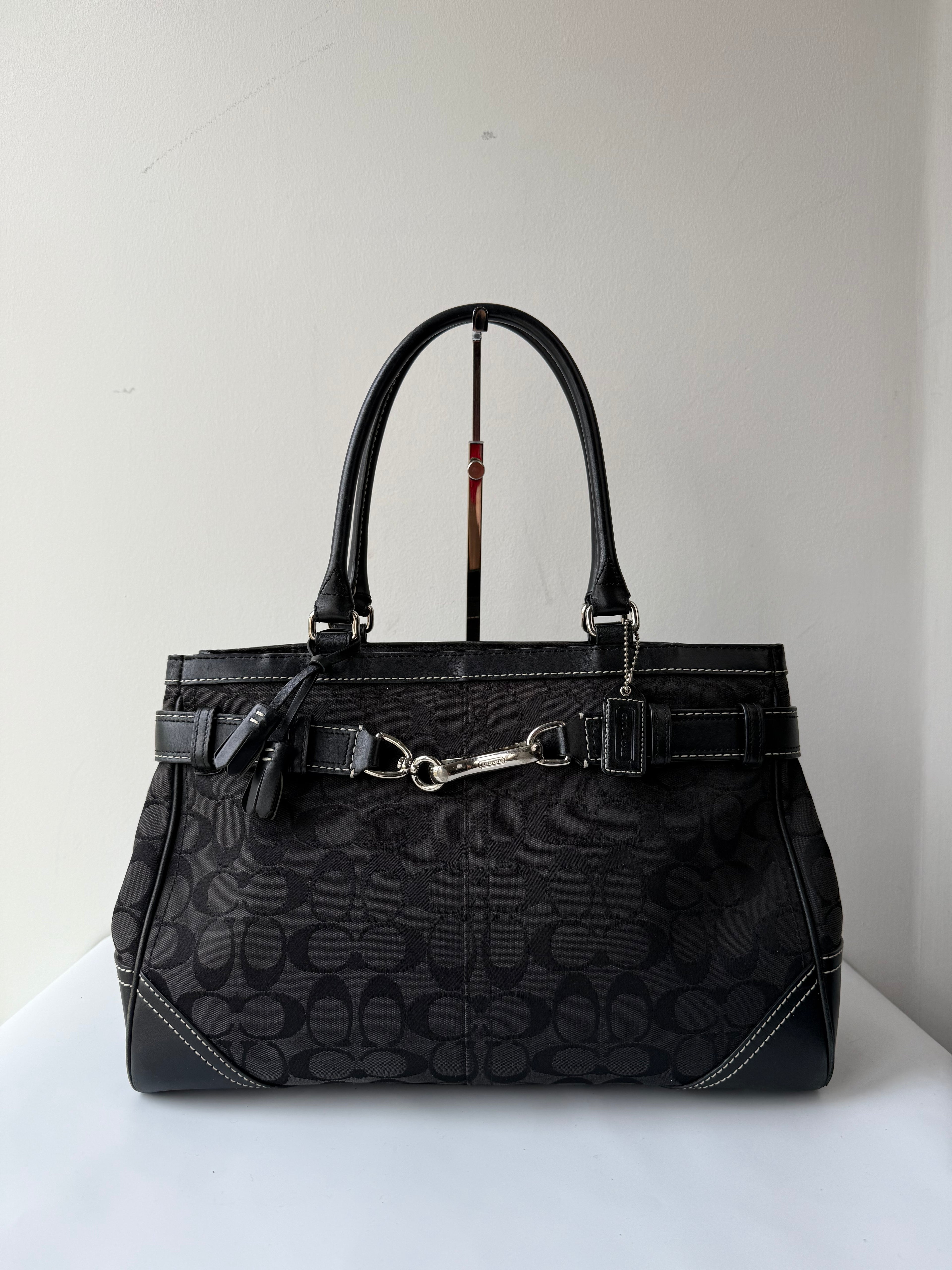 Vintage Coach Hampton Signature Tote Bag Black Coach Canvas HandBag 00s Y2K