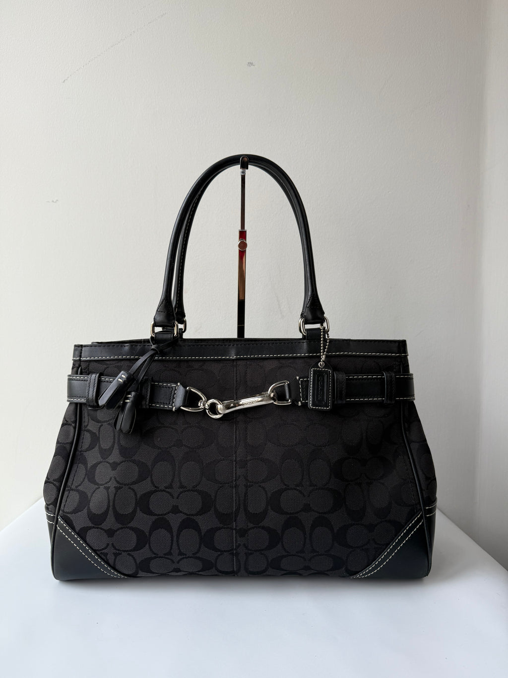 Vintage Coach Hampton Signature Tote Bag Black Coach Canvas HandBag 00s Y2K