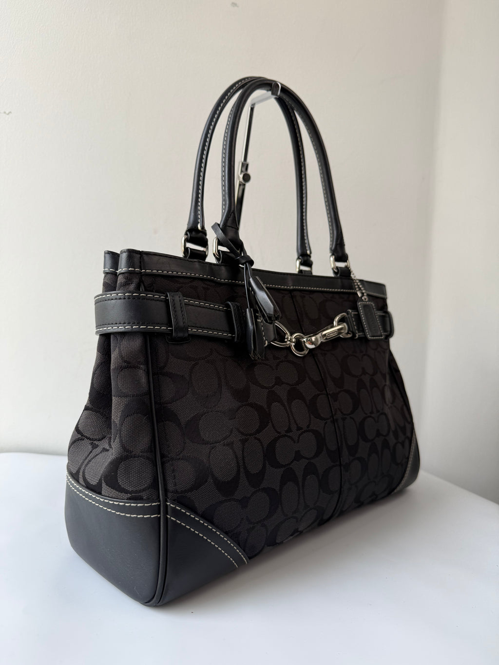 Vintage Coach Hampton Signature Tote Bag Black Coach Canvas HandBag 00s Y2K