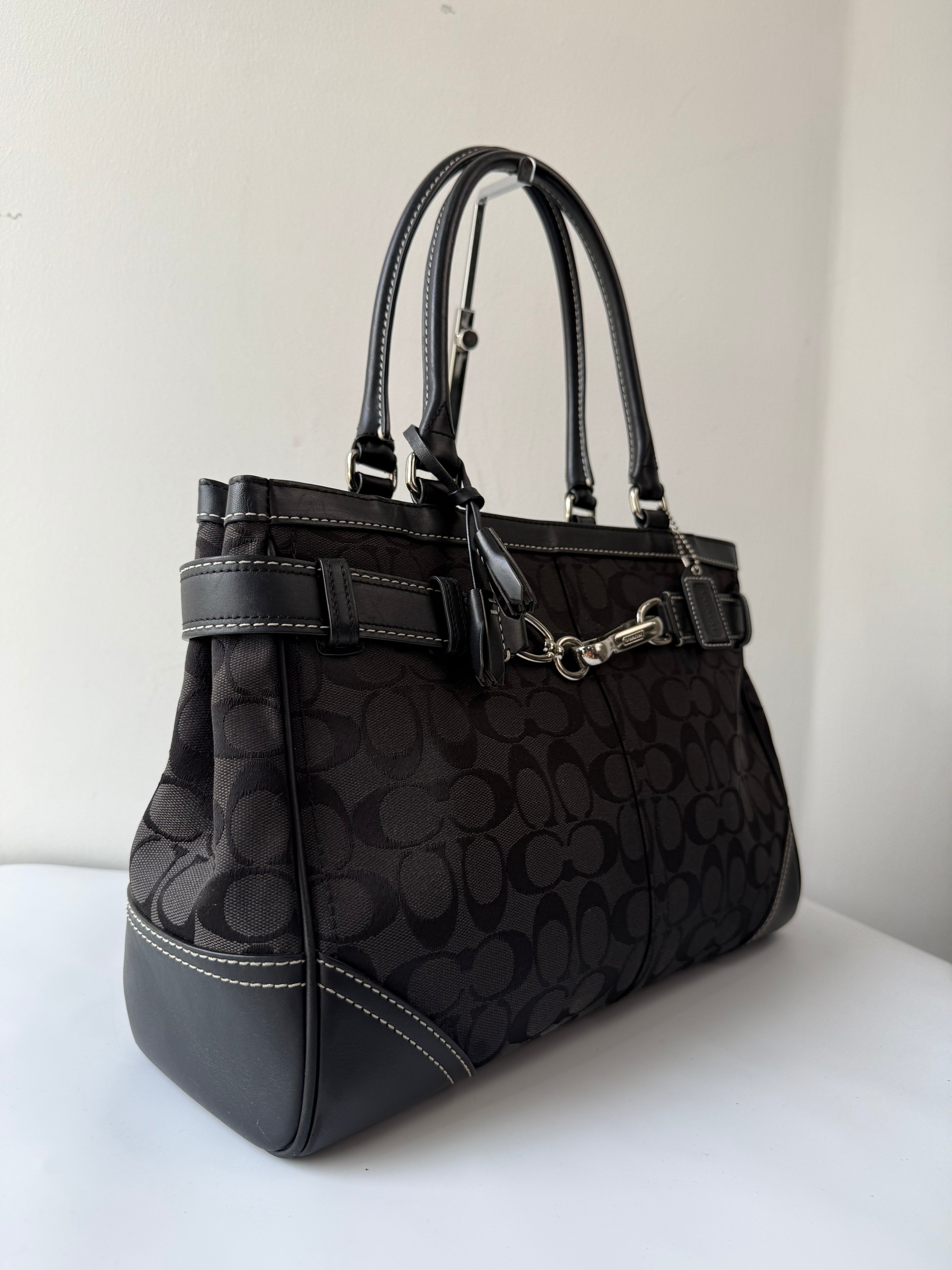 Vintage Coach Hampton Signature Tote Bag Black Coach Canvas HandBag 00s Y2K