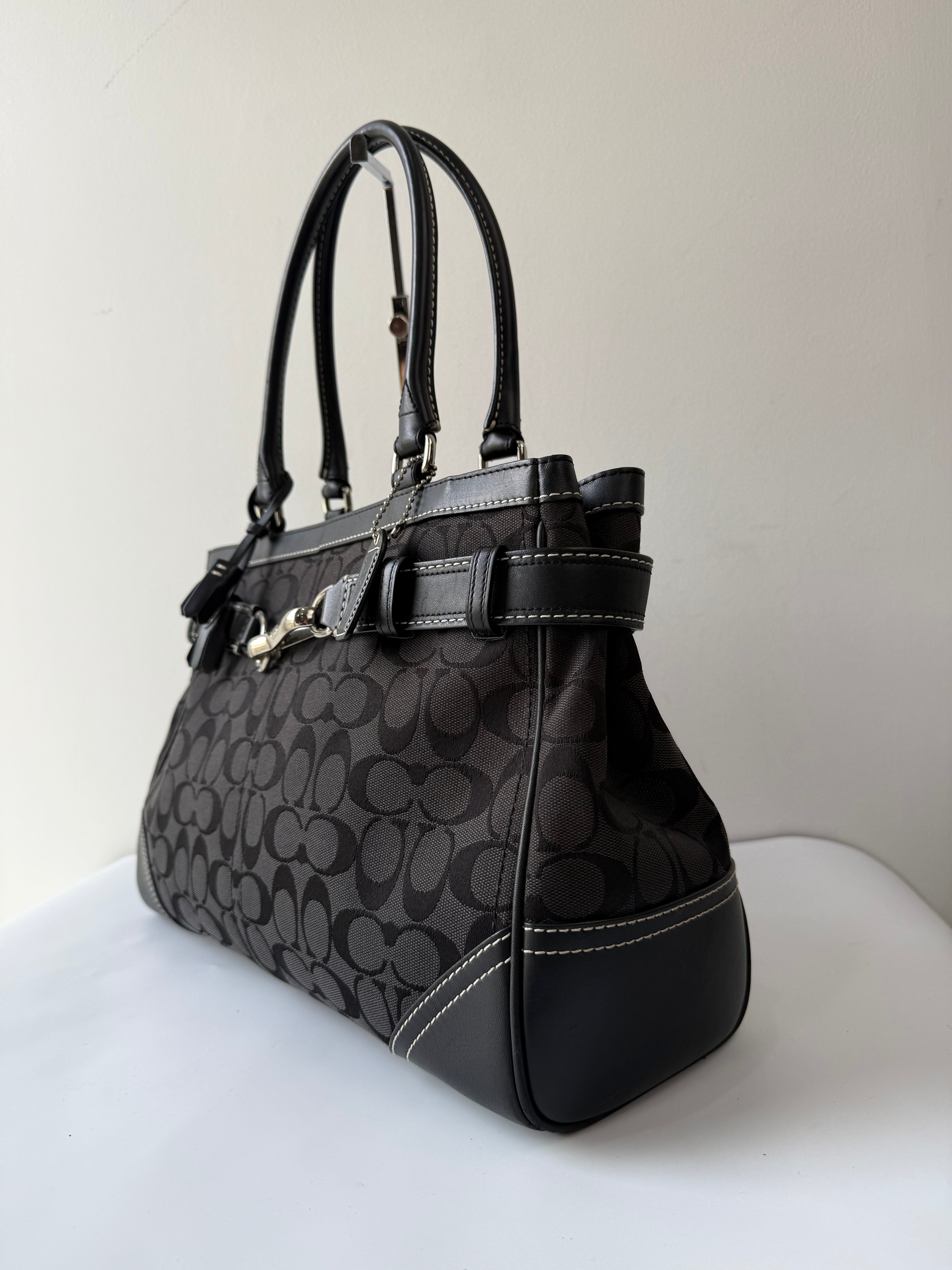 Vintage Coach Hampton Signature Tote Bag Black Coach Canvas HandBag 00s Y2K