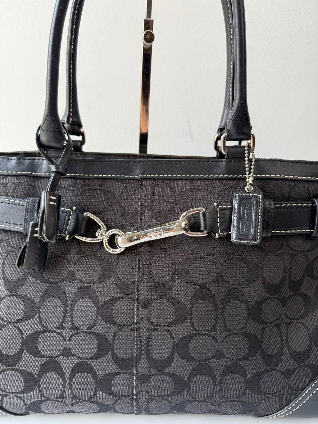 Vintage Coach Hampton Signature Tote Bag Black Coach Canvas HandBag 00s Y2K
