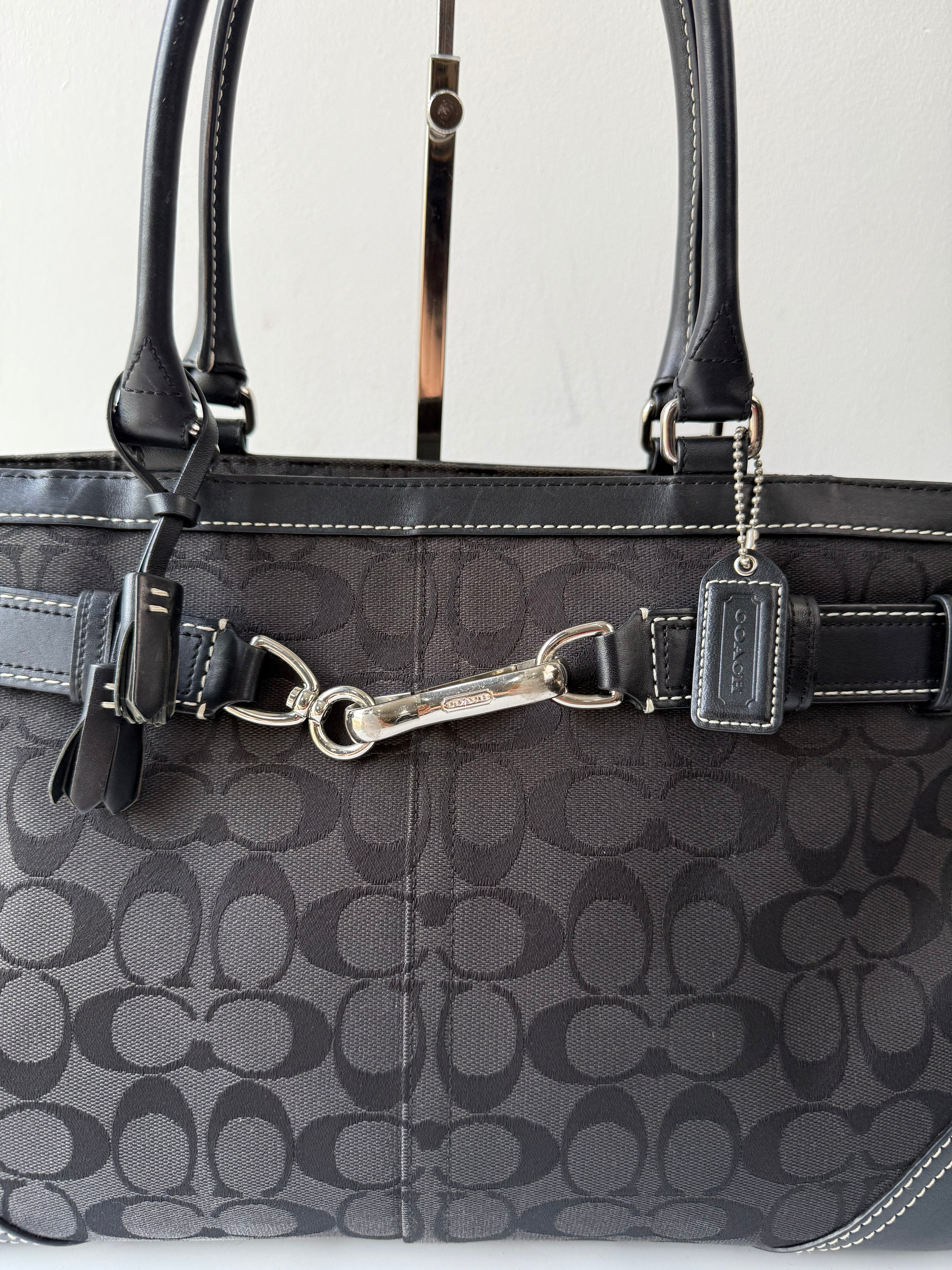 Vintage Coach Hampton Signature Tote Bag Black Coach Canvas HandBag 00s Y2K