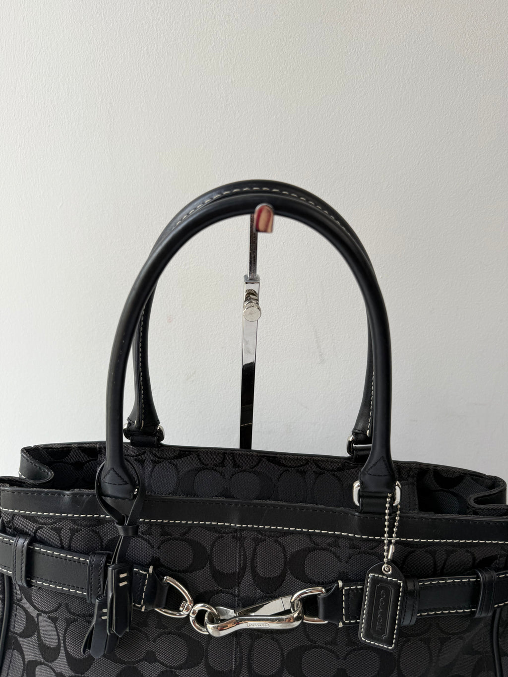 Vintage Coach Hampton Signature Tote Bag Black Coach Canvas HandBag 00s Y2K