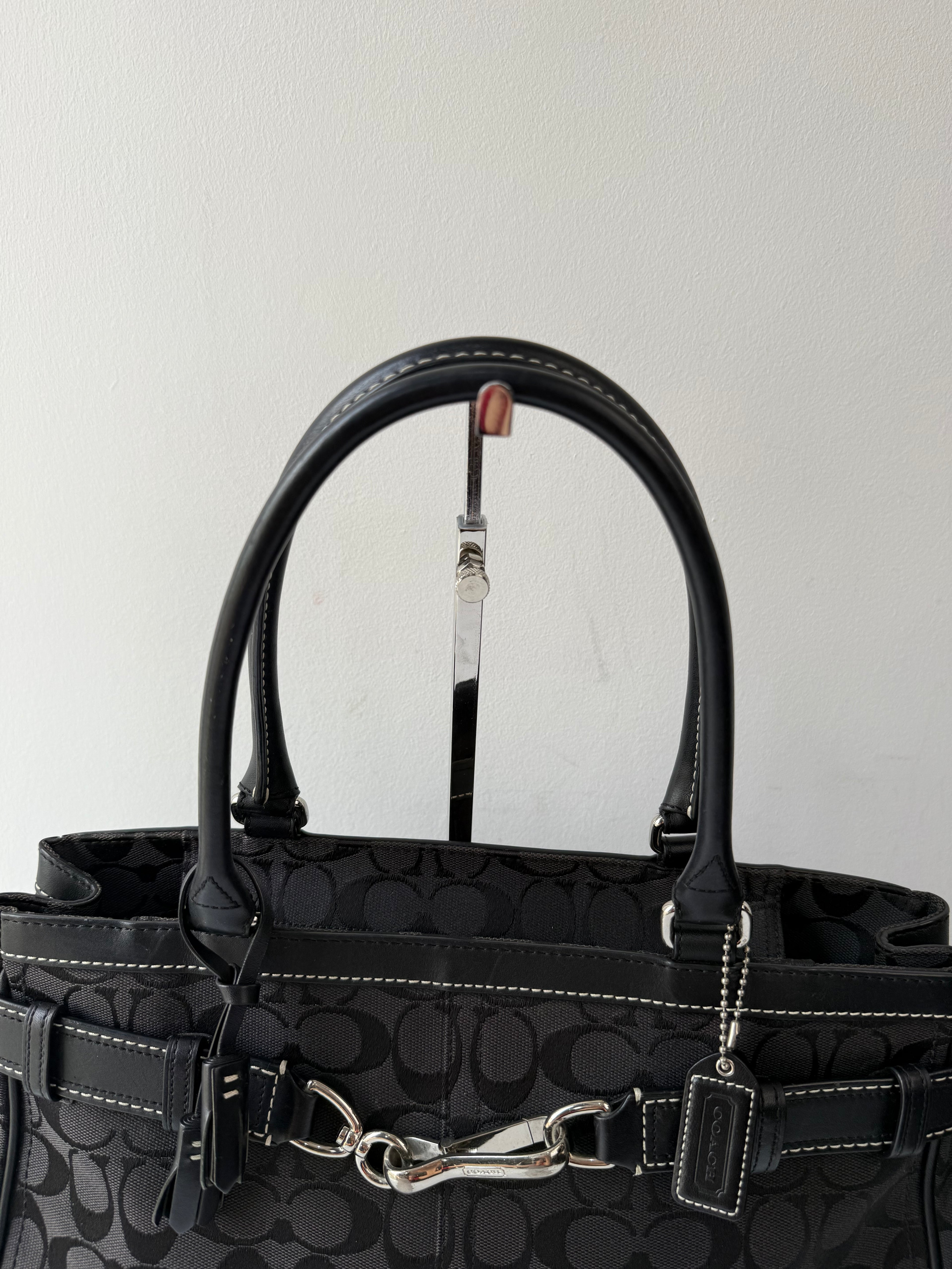 Vintage Coach Hampton Signature Tote Bag Black Coach Canvas HandBag 00s Y2K