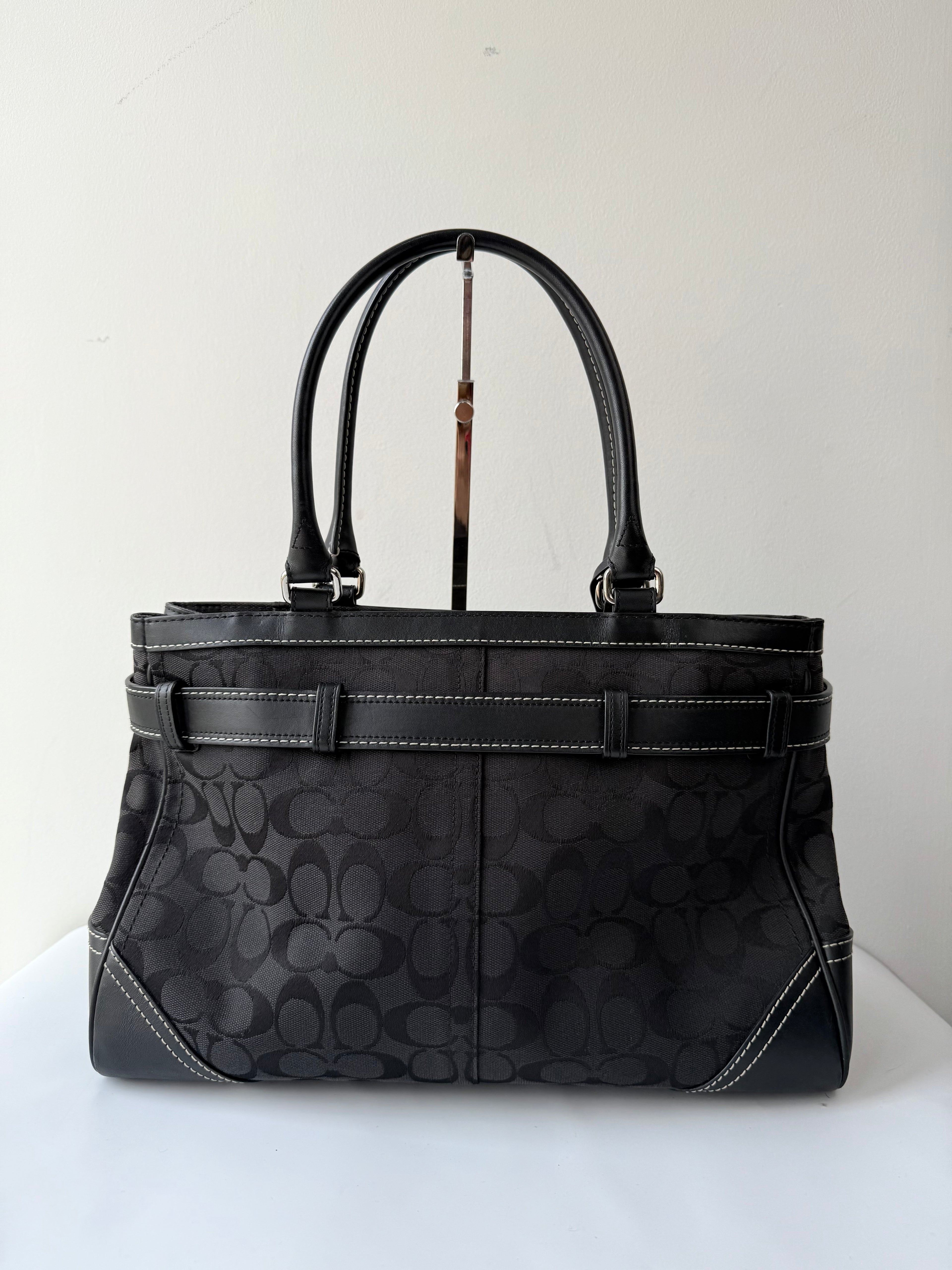 Vintage Coach Hampton Signature Tote Bag Black Coach Canvas HandBag 00s Y2K