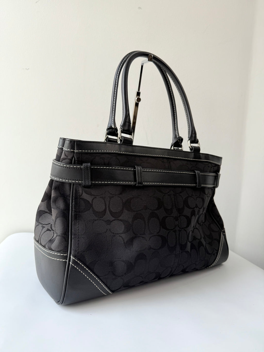 Vintage Coach Hampton Signature Tote Bag Black Coach Canvas HandBag 00s Y2K