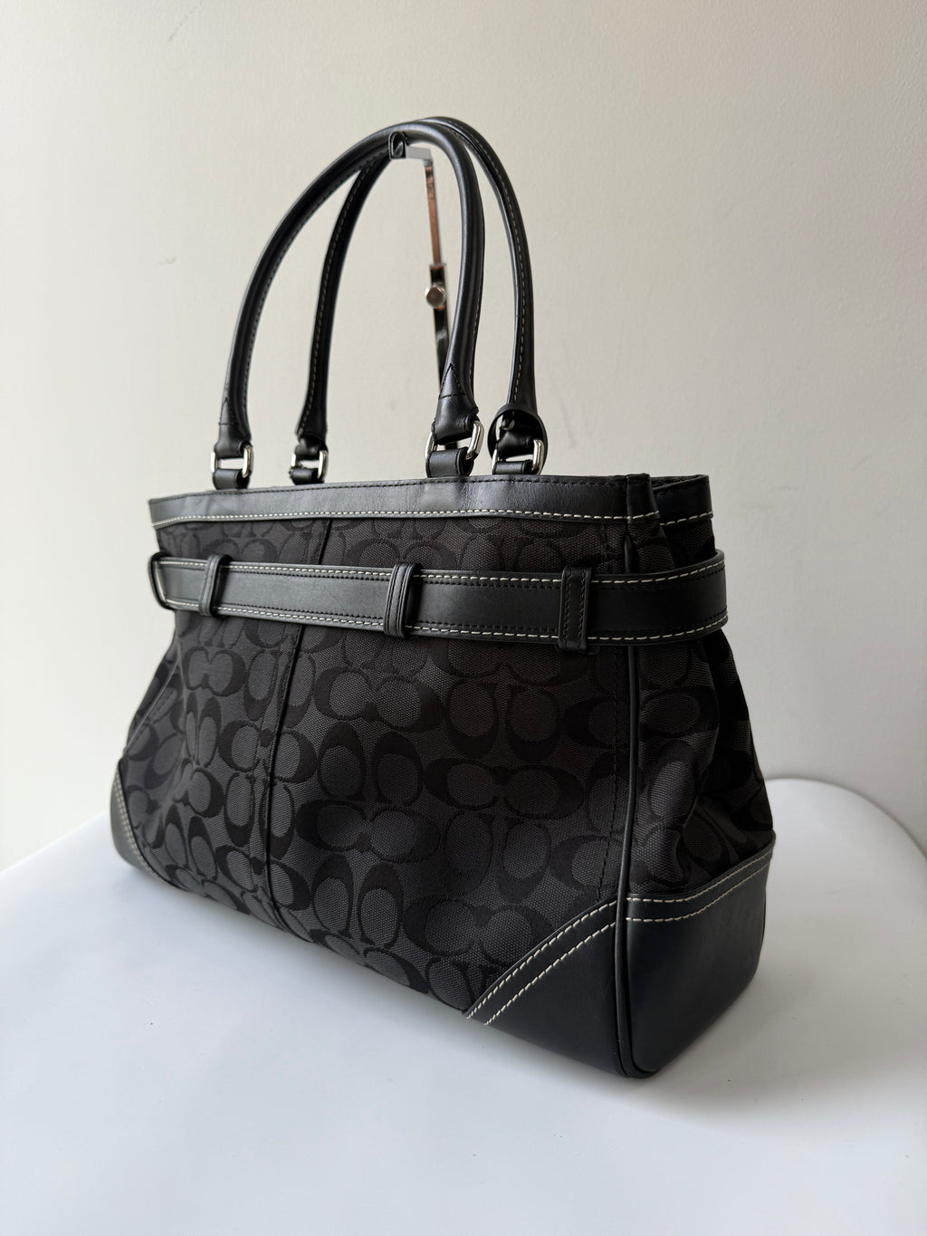 Vintage Coach Hampton Signature Tote Bag Black Coach Canvas HandBag 00s Y2K