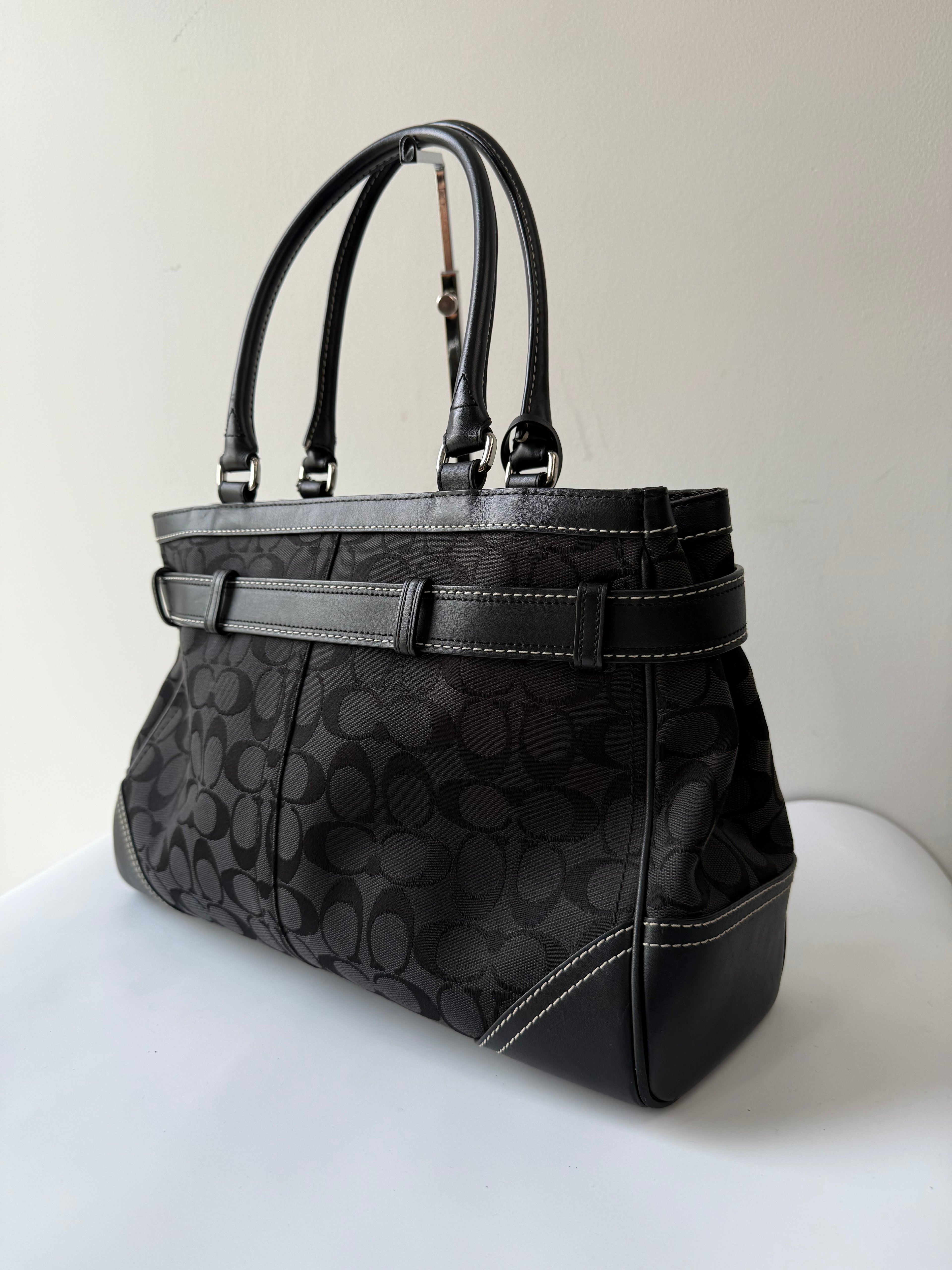 Vintage Coach Hampton Signature Tote Bag Black Coach Canvas HandBag 00s Y2K