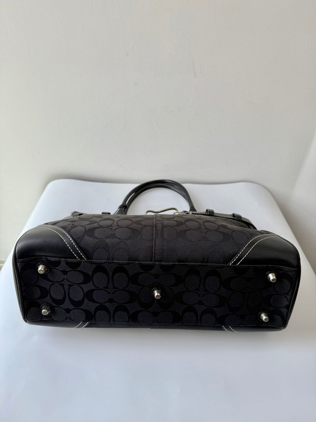 Vintage Coach Hampton Signature Tote Bag Black Coach Canvas HandBag 00s Y2K
